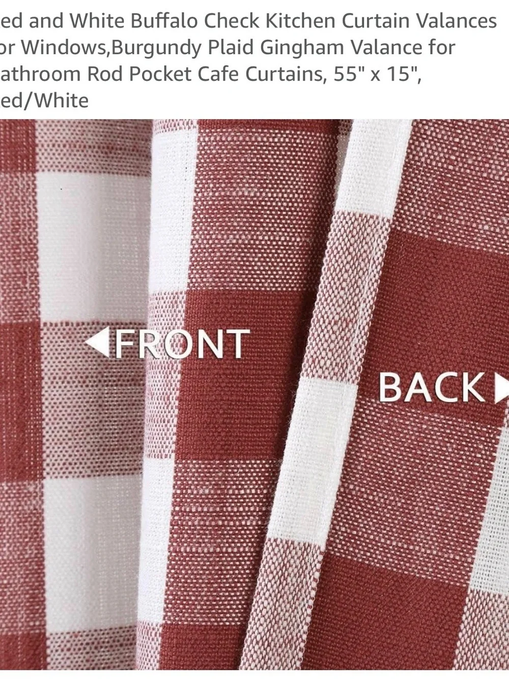 Source Unknown Red and White Gingham Buffalo Check Kitchen Valance